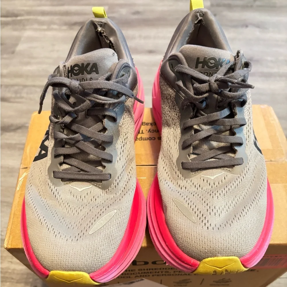 Hoka Women's Bondi 8 Gray And Pink Women's Size 10B. No insoles - Picture 1 of 7